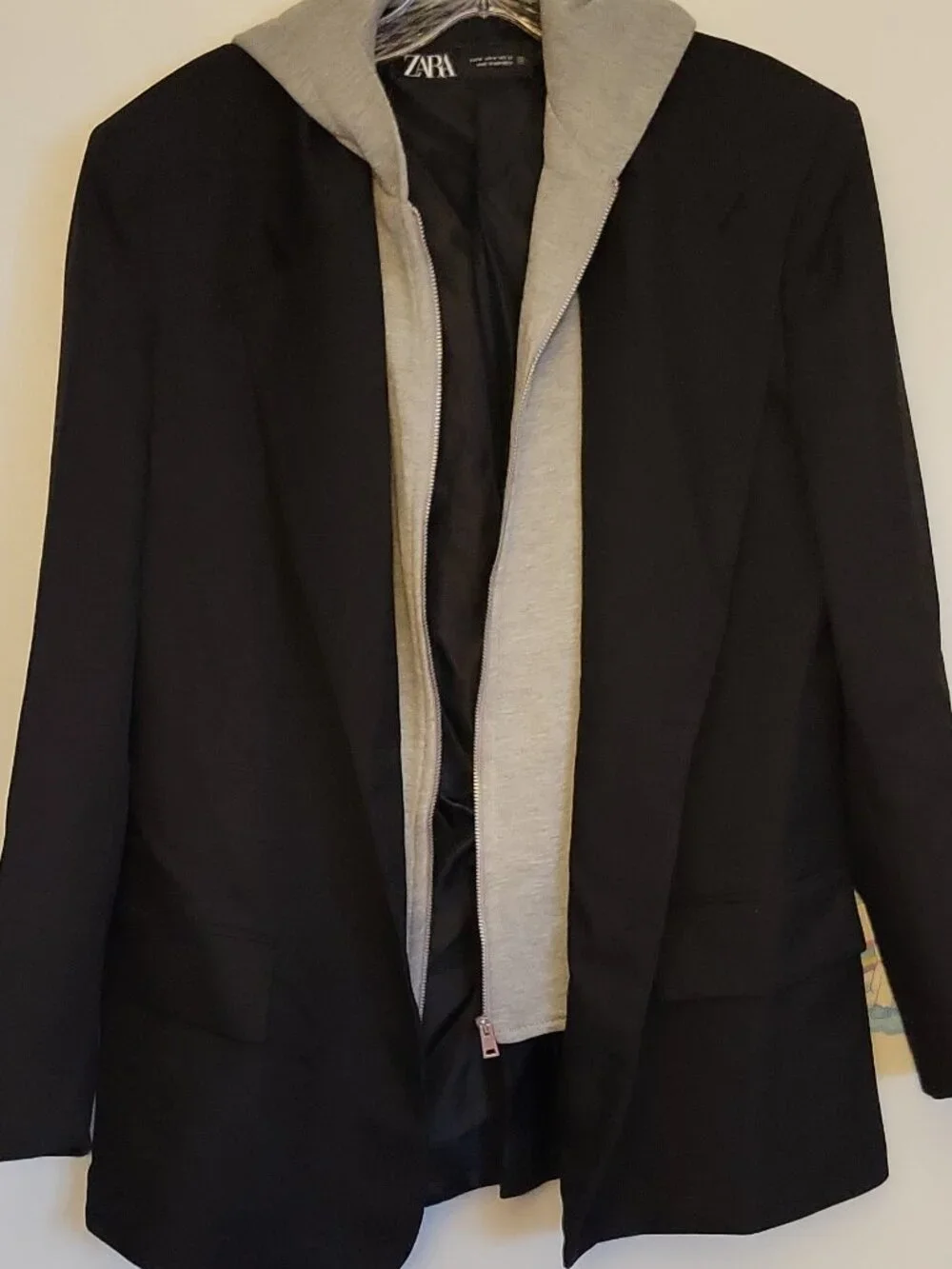 ZARA Men’s Hooded Blazer Jacket Black/Gray Solid Regular Fit Size M